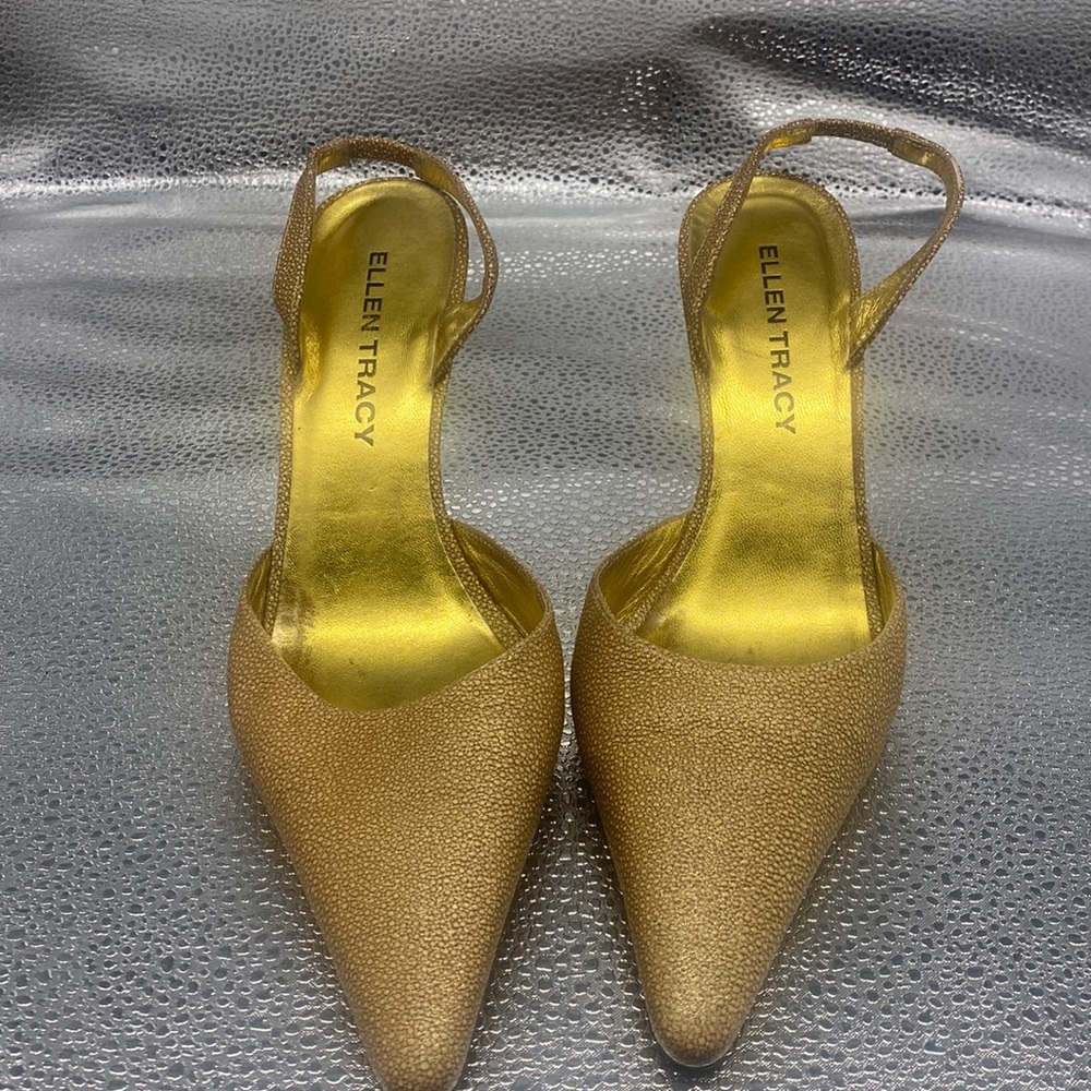 Ellen Tracy Gold Sting Ray Slingback Pumps